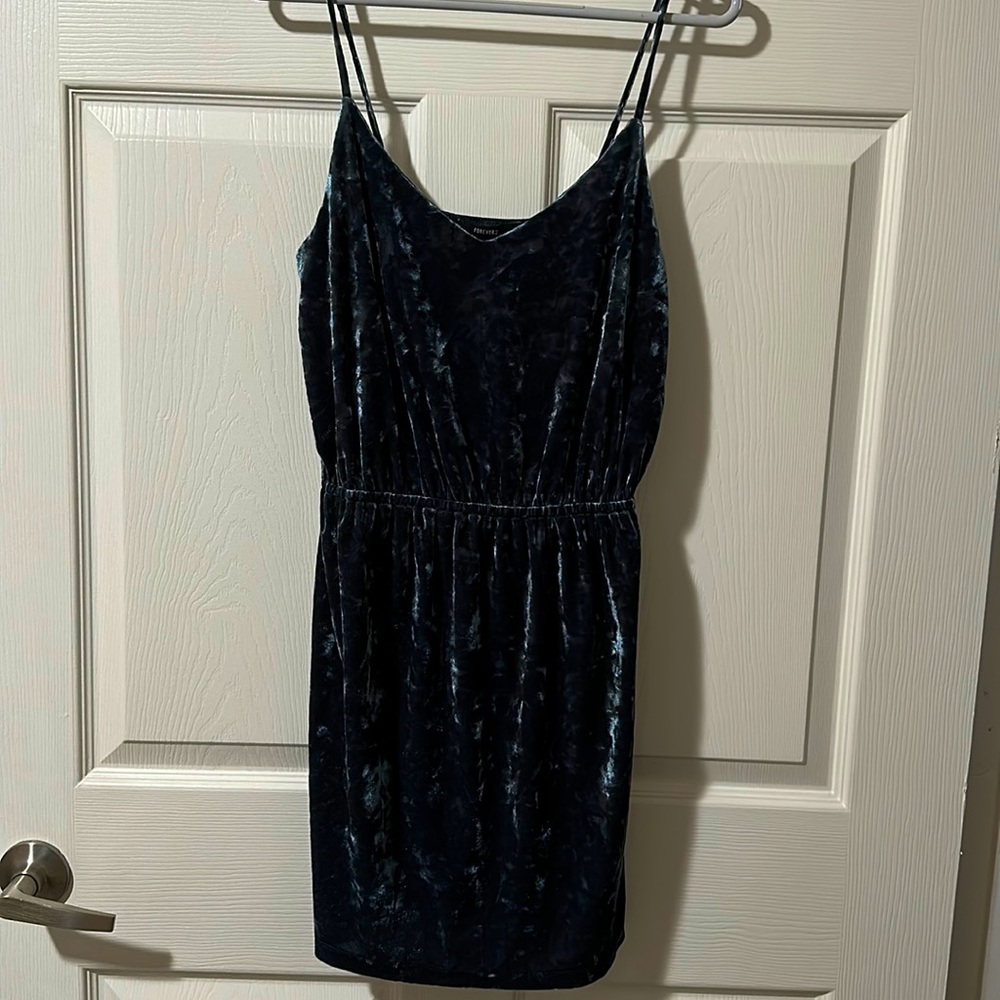 Dark blue velvet mini dress